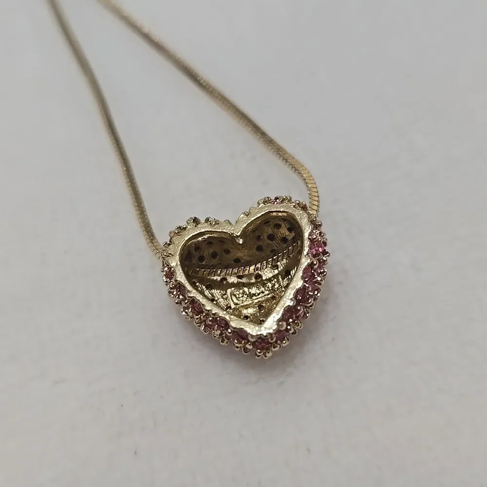 14k Gold Plated Necklace with Stunning Pink Crystal Heart Pendant